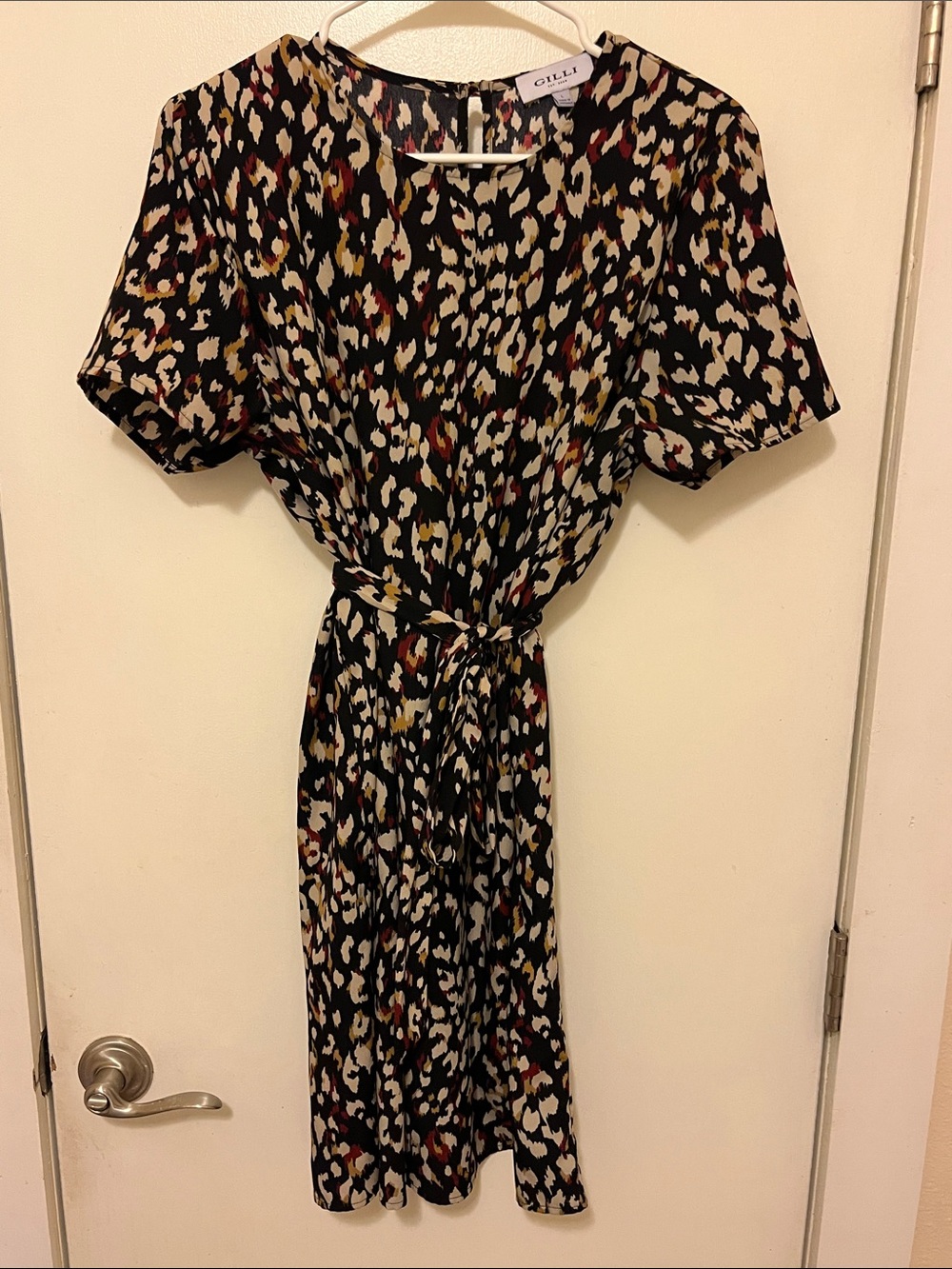 GILLI Black Multi-Spot Short Sleeve Midi Wrap Dress